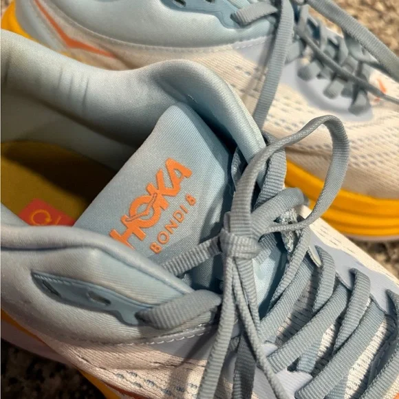 Hoka One Bondi 8 Blue and Yellow Running Shoes - Picture 9 of 11